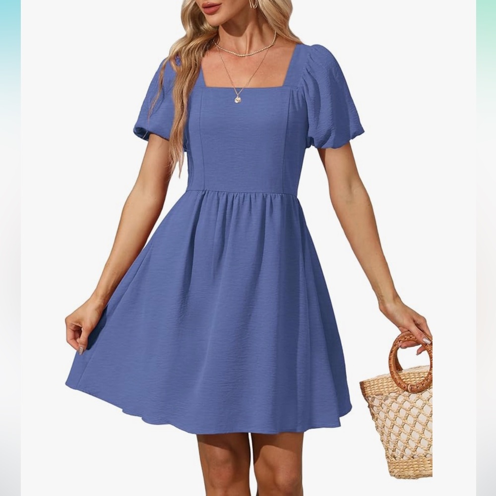 Blue Puff Sleeve Dress with bow XXL NWT